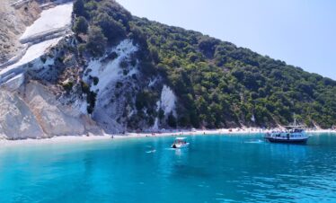 Adventurers discovering natural wonders and caves in Greece.