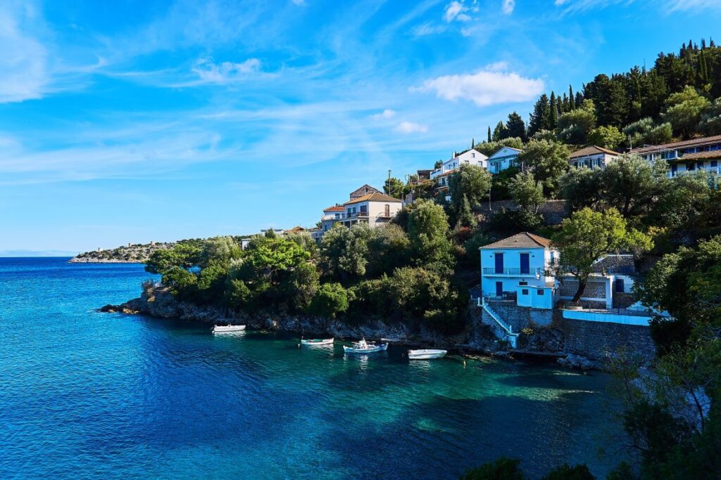 Adventurers discovering natural wonders and caves in Greece.